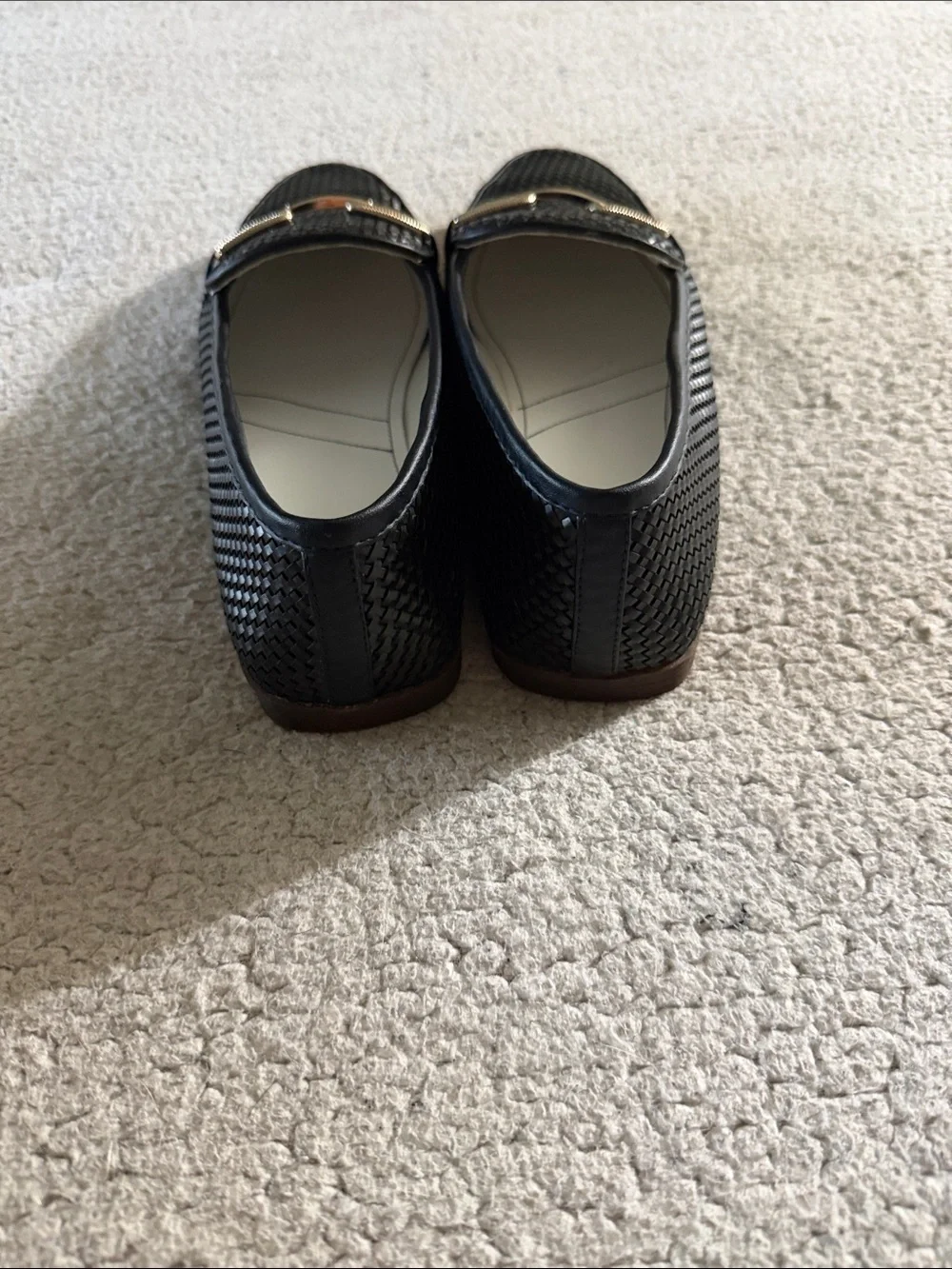Franco Sarto Berola 2 Black Woven Leather Loafers with Silver Accent 10M